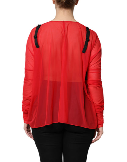 Dolce & Gabbana Red Black Bustier Detailing Long Sleeves Top by Dolce & Gabbana