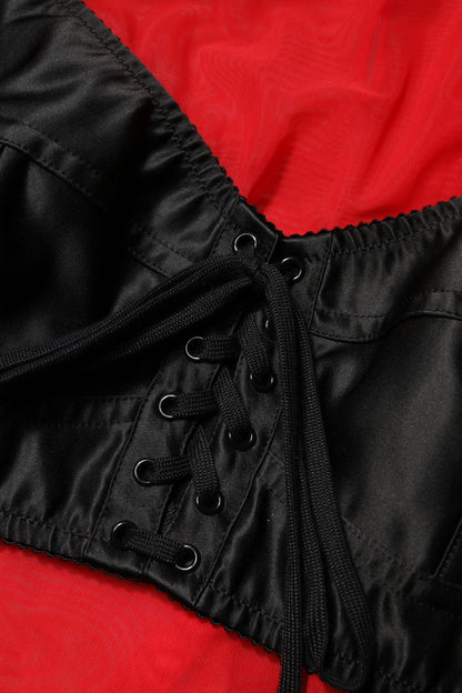 Dolce & Gabbana Red Black Bustier Detailing Long Sleeves Top by Dolce & Gabbana