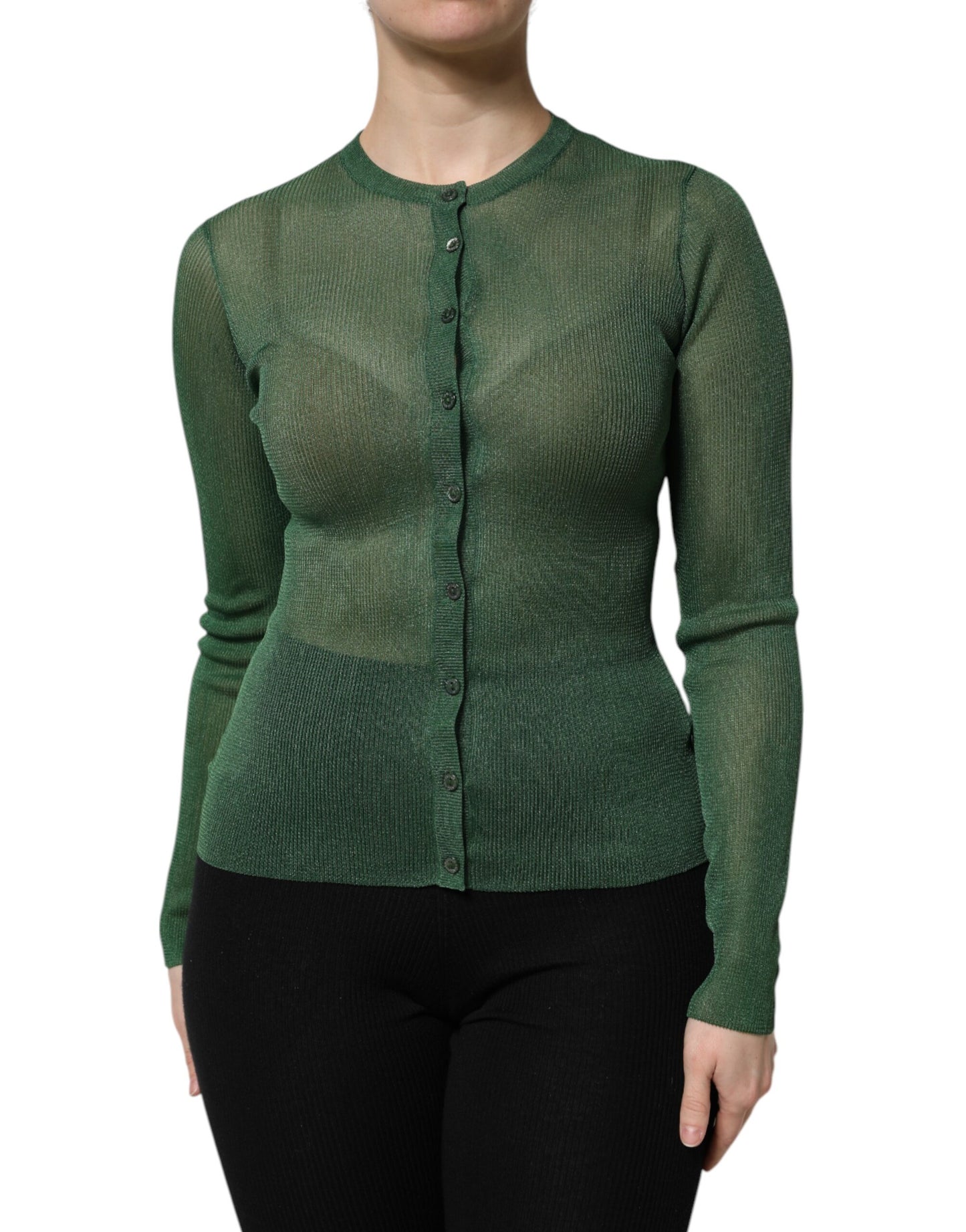 Dolce & Gabbana Green Polyester Long Sleeves Cardigan Sweater by Dolce & Gabbana