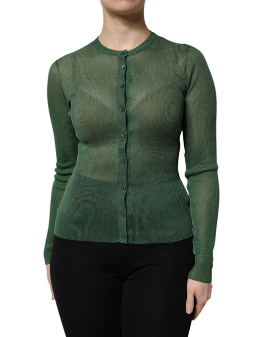 Dolce & Gabbana Green Polyester Long Sleeves Cardigan Sweater by Dolce & Gabbana