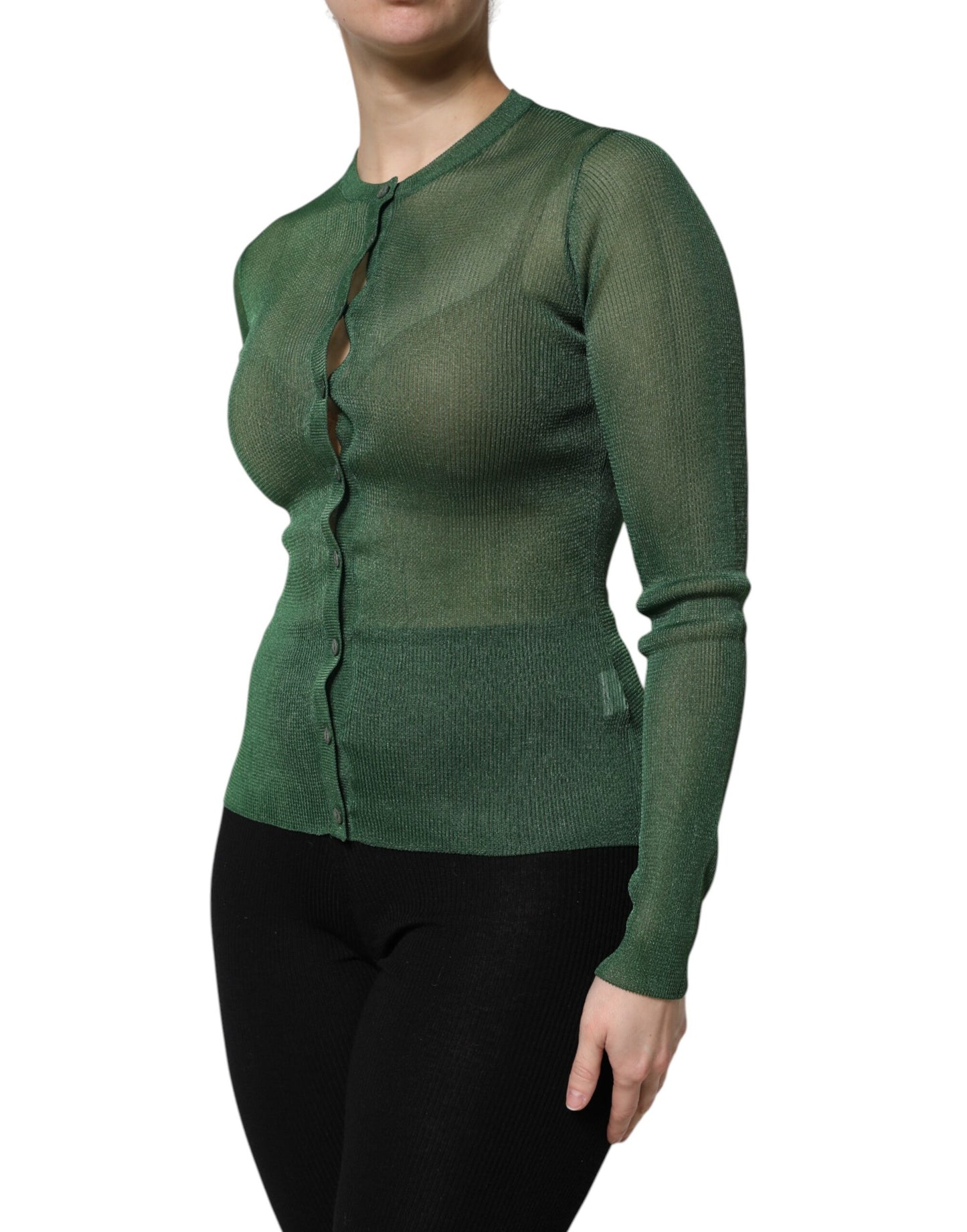 Dolce & Gabbana Green Polyester Long Sleeves Cardigan Sweater by Dolce & Gabbana