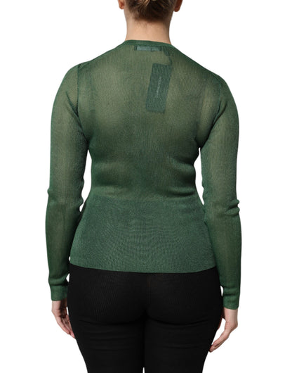 Dolce & Gabbana Green Polyester Long Sleeves Cardigan Sweater by Dolce & Gabbana