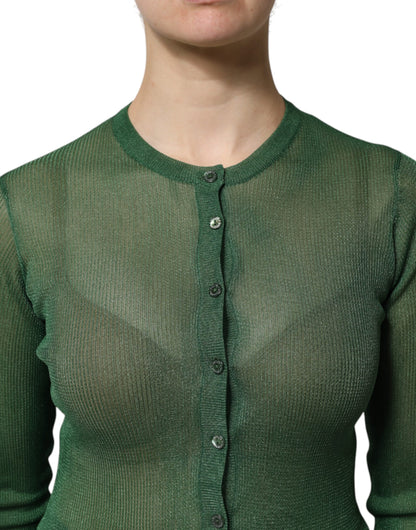 Dolce & Gabbana Green Polyester Long Sleeves Cardigan Sweater by Dolce & Gabbana