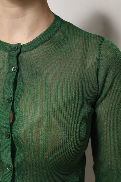 Dolce & Gabbana Green Polyester Long Sleeves Cardigan Sweater by Dolce & Gabbana