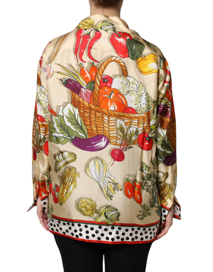 Dolce & Gabbana Multicolor Vegetables Silk Long Sleeves Top by Dolce & Gabbana