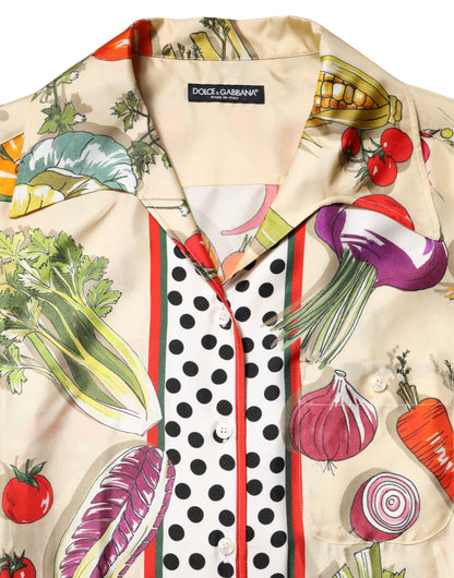 Dolce & Gabbana Multicolor Vegetables Silk Long Sleeves Top by Dolce & Gabbana
