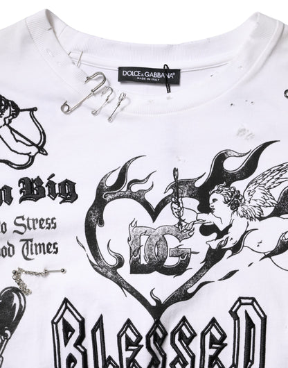 Dolce & Gabbana White Cotton DG BLESSED Printed T-shirt by Dolce & Gabbana