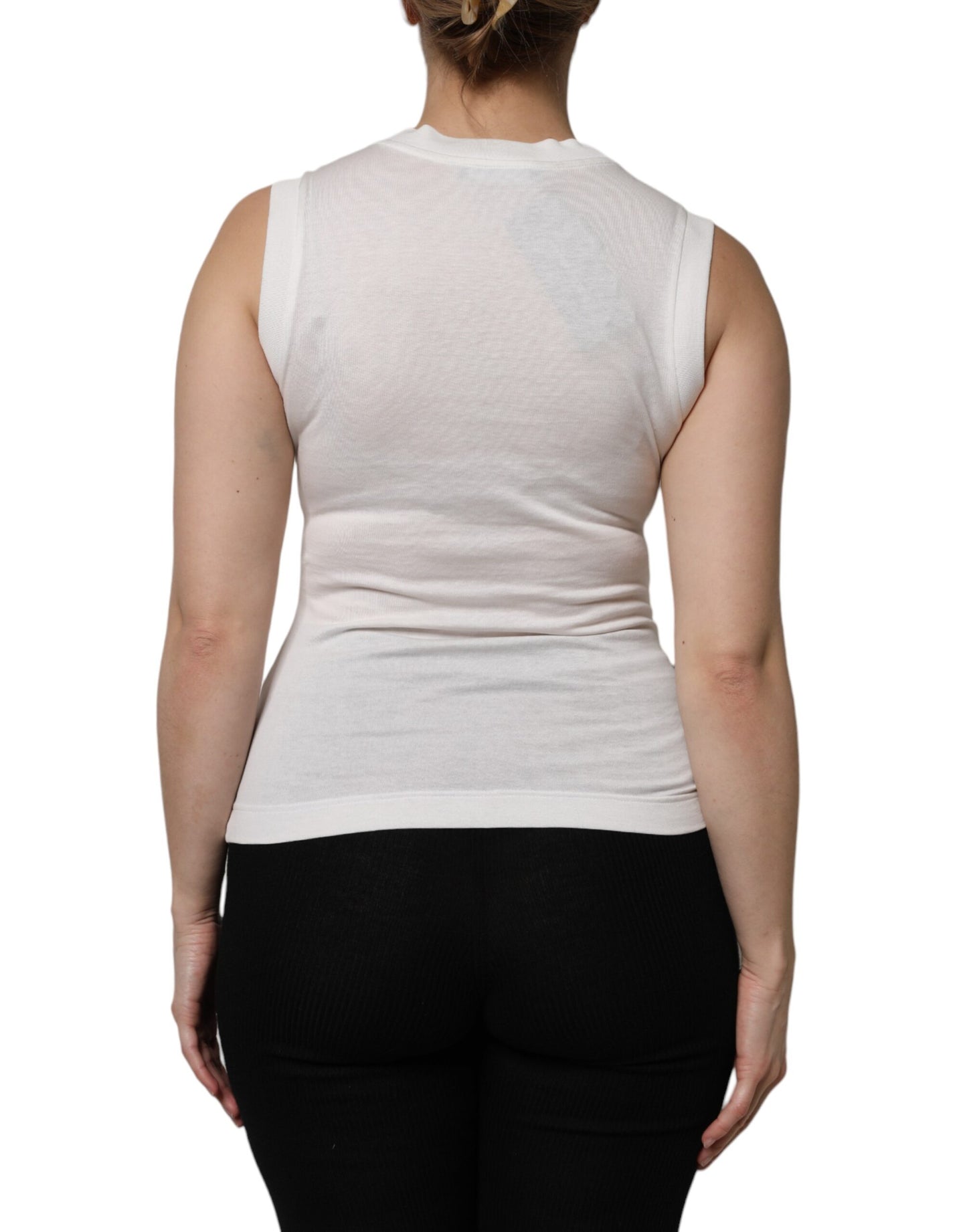 Dolce & Gabbana White Cotton Logo Crystal Detailing Tank Top by Dolce & Gabbana
