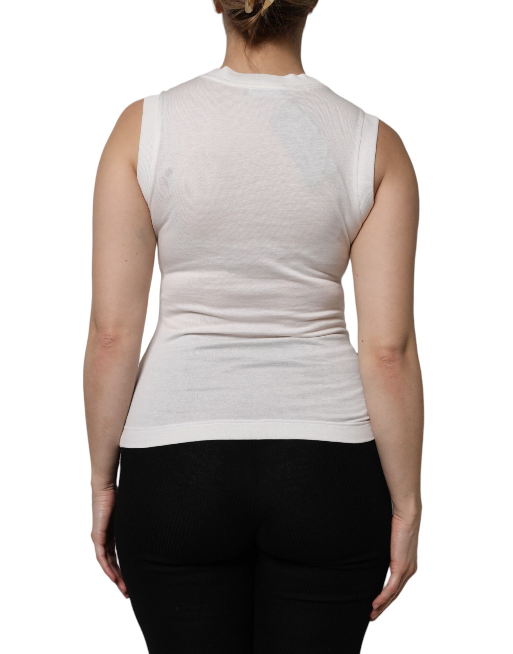 Dolce & Gabbana White Cotton Logo Crystal Detailing Tank Top by Dolce & Gabbana