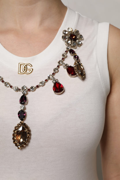 Dolce & Gabbana White Cotton Logo Crystal Detailing Tank Top by Dolce & Gabbana