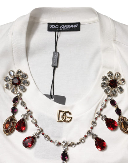 Dolce & Gabbana White Cotton Logo Crystal Detailing Tank Top by Dolce & Gabbana