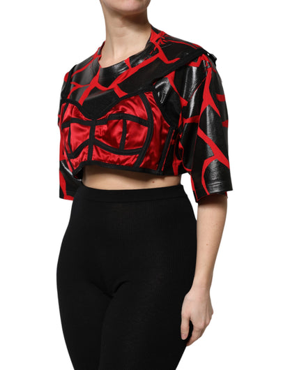 Dolce & Gabbana Red Black Cotton Bustier Detailing Cropped Top by Dolce & Gabbana