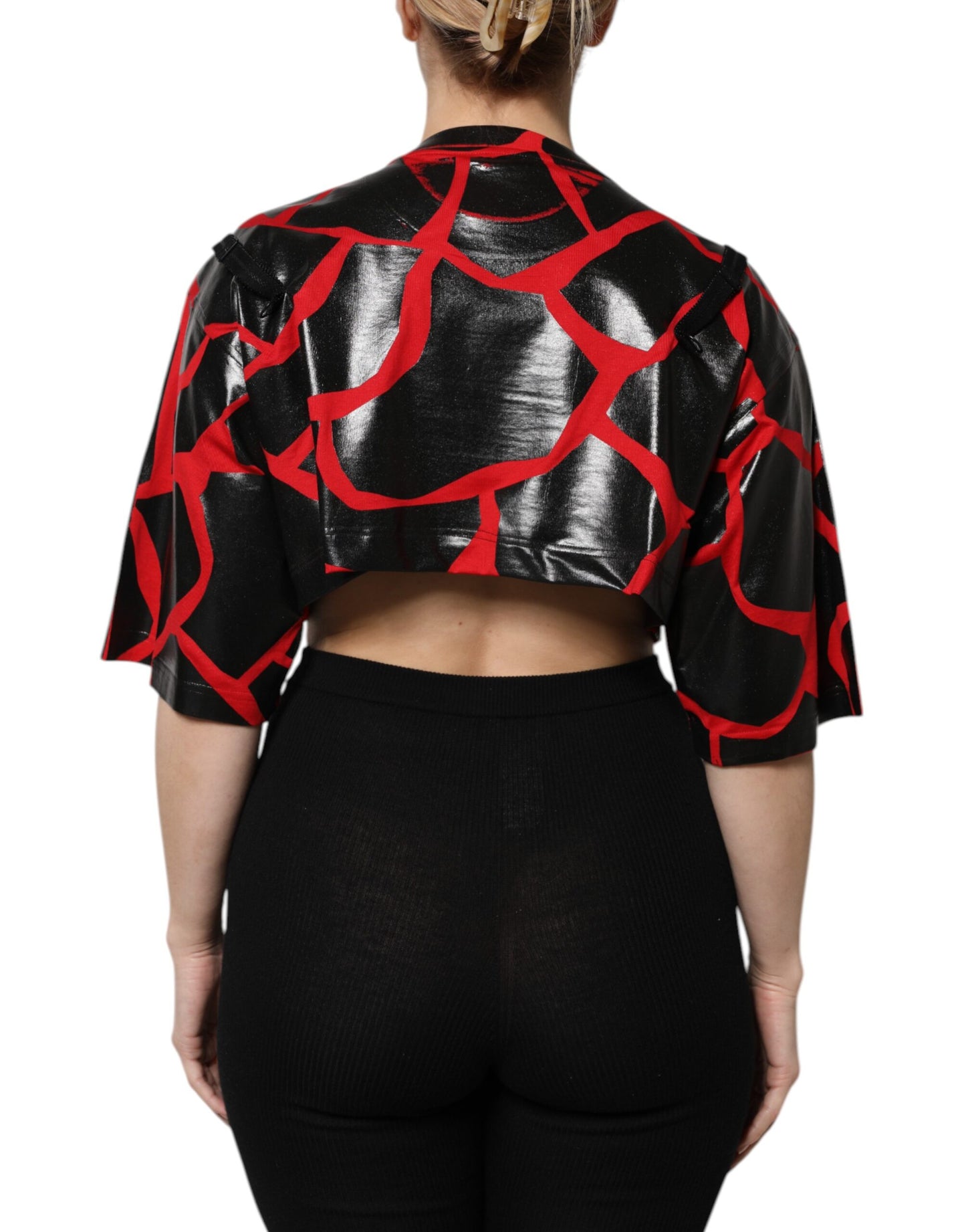 Dolce & Gabbana Red Black Cotton Bustier Detailing Cropped Top by Dolce & Gabbana