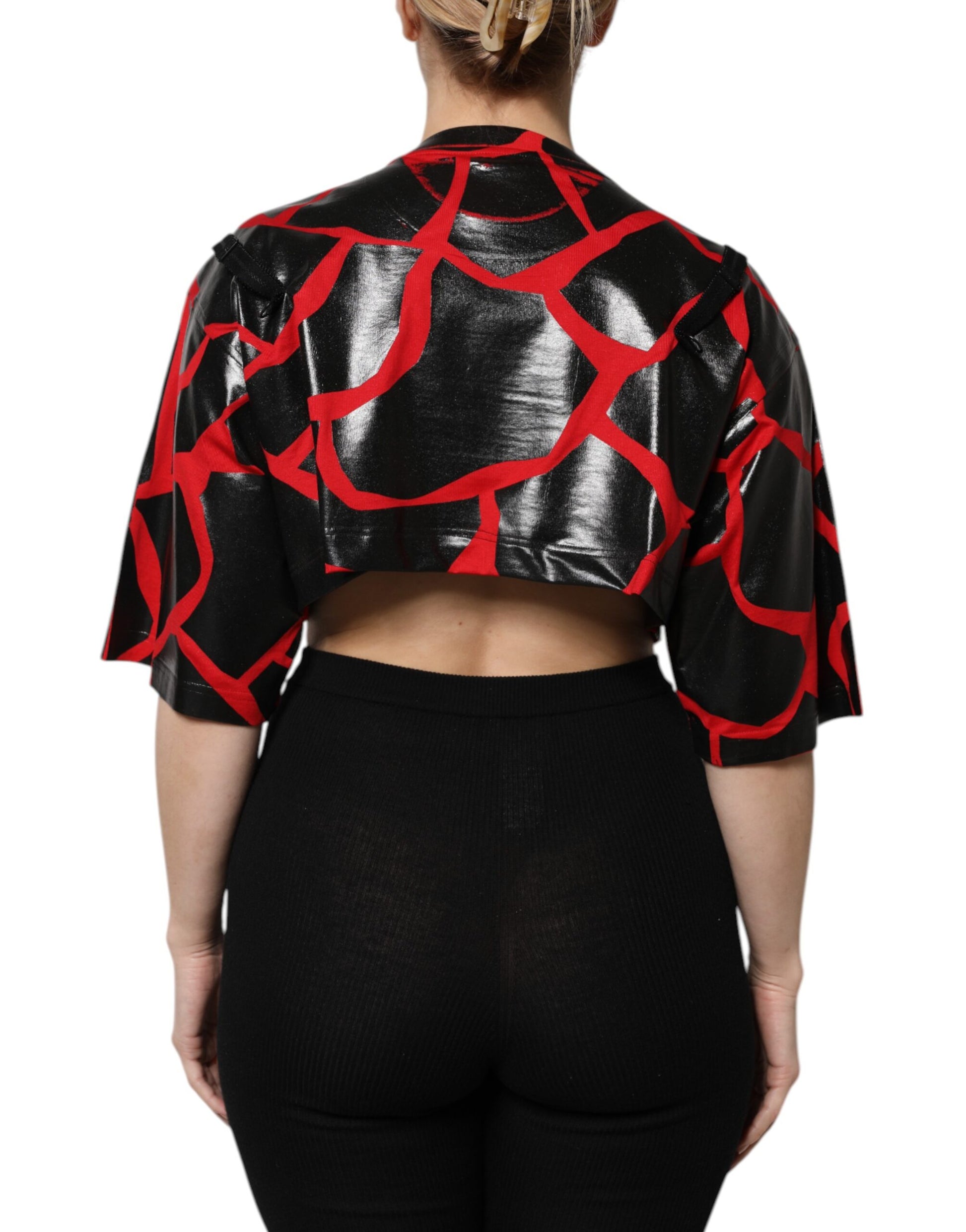 Dolce & Gabbana Red Black Cotton Bustier Detailing Cropped Top by Dolce & Gabbana