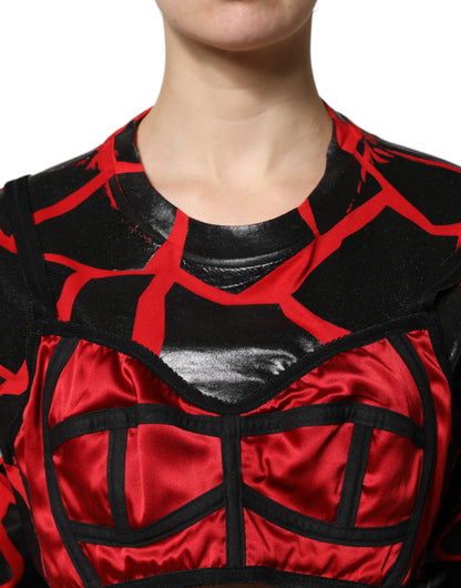 Dolce & Gabbana Red Black Cotton Bustier Detailing Cropped Top by Dolce & Gabbana