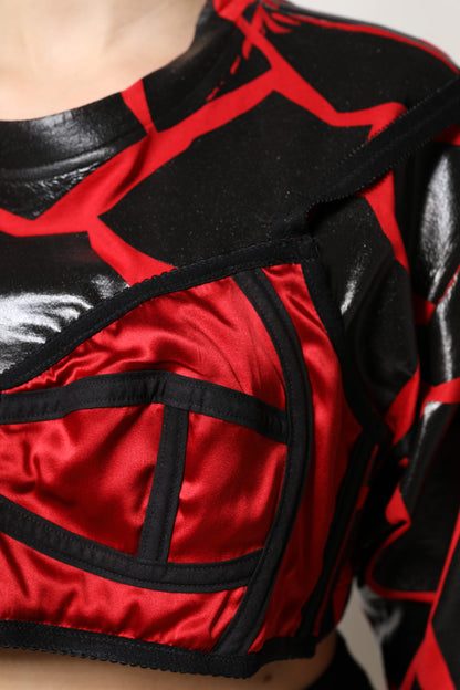 Dolce & Gabbana Red Black Cotton Bustier Detailing Cropped Top by Dolce & Gabbana