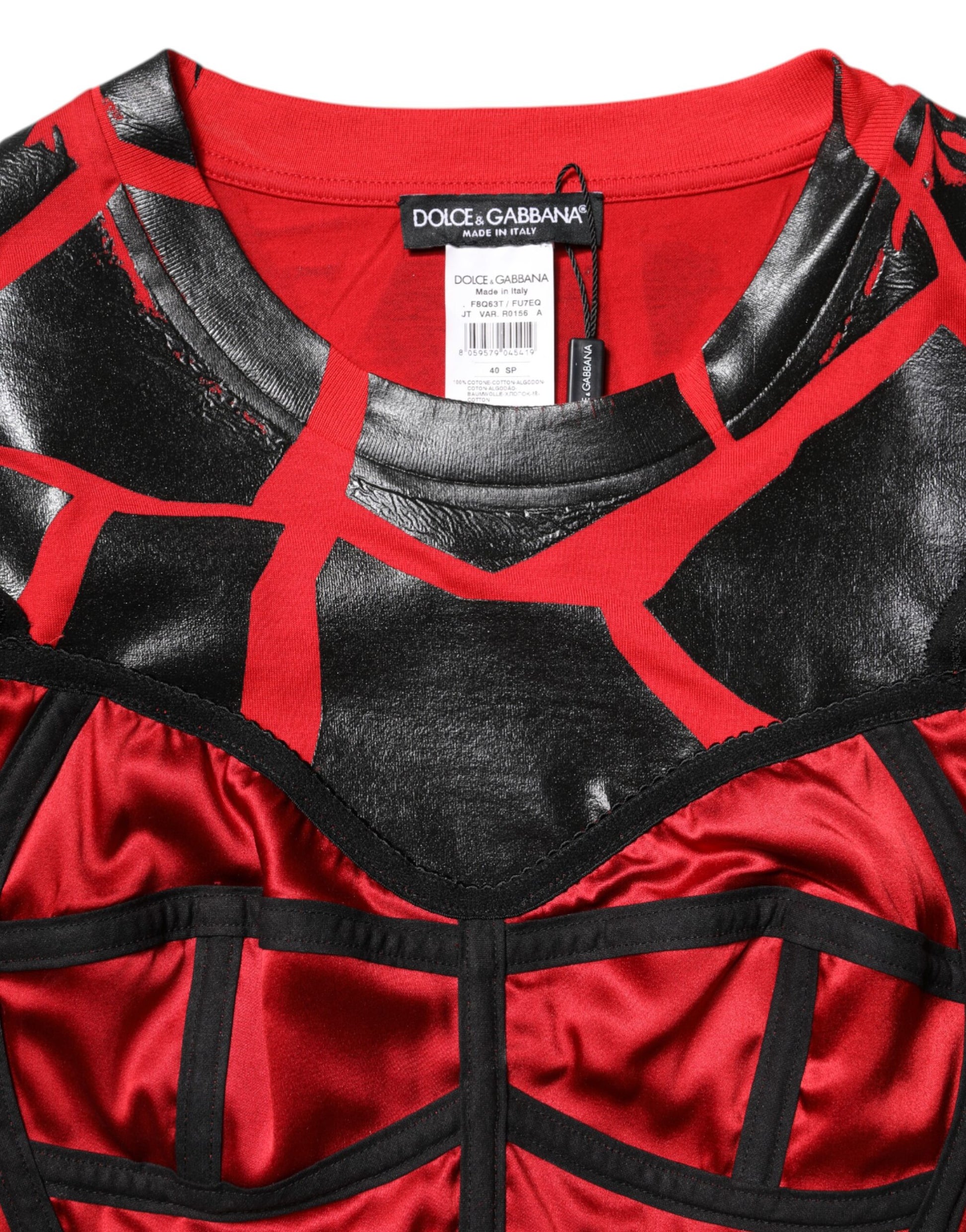 Dolce & Gabbana Red Black Cotton Bustier Detailing Cropped Top by Dolce & Gabbana
