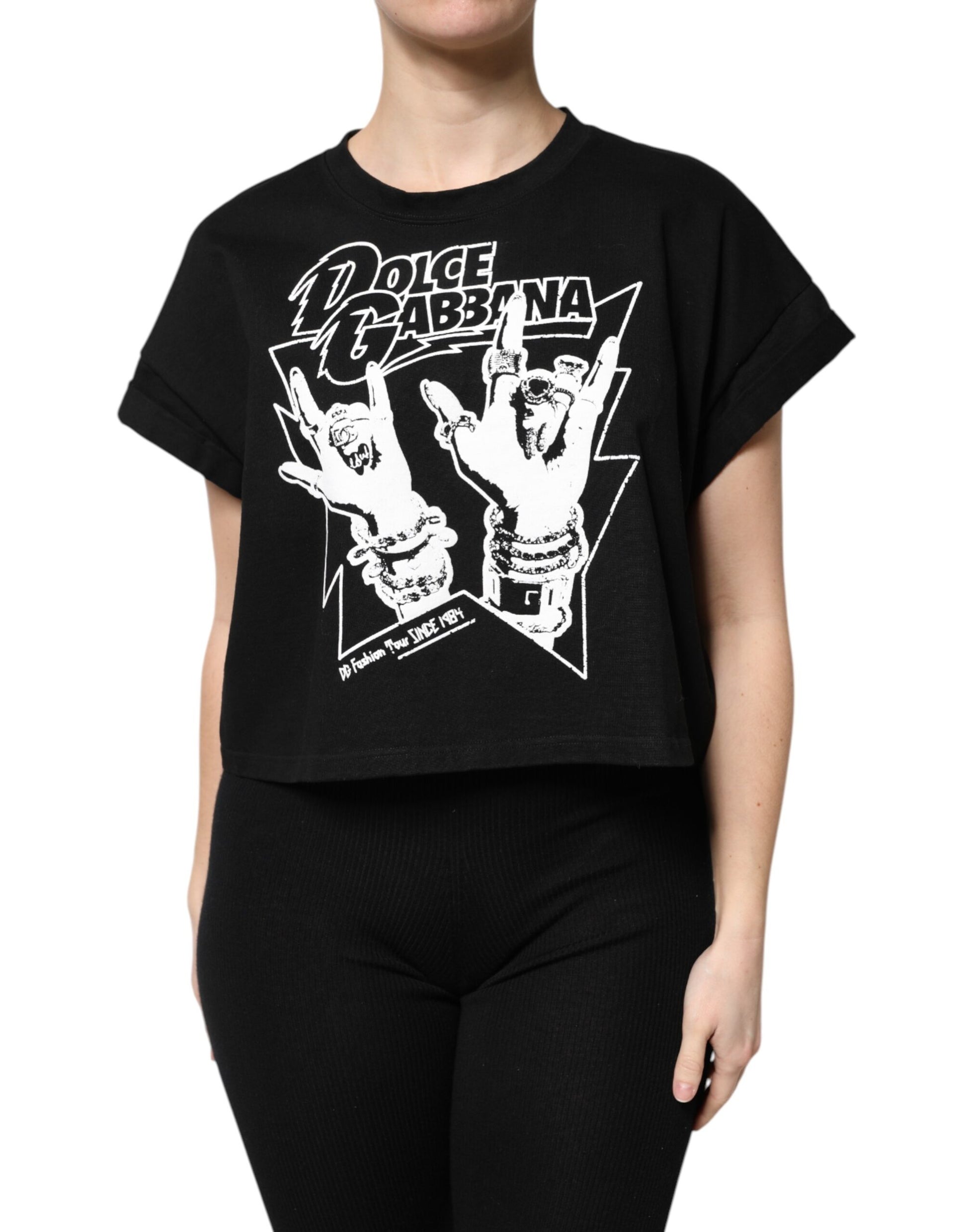 Dolce & Gabbana Black Cotton Printed Short Sleeves T-shirt by Dolce & Gabbana