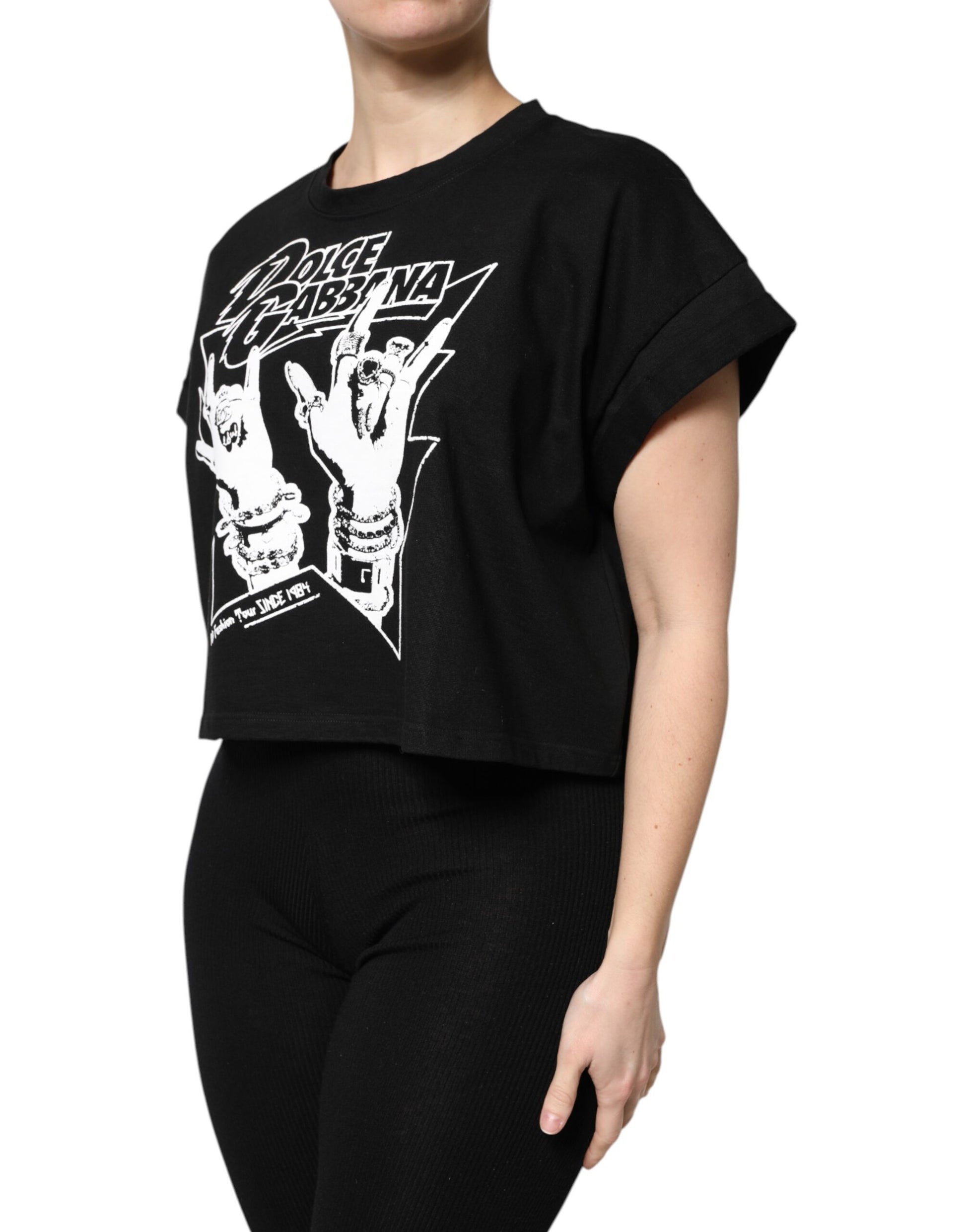 Dolce & Gabbana Black Cotton Printed Short Sleeves T-shirt by Dolce & Gabbana