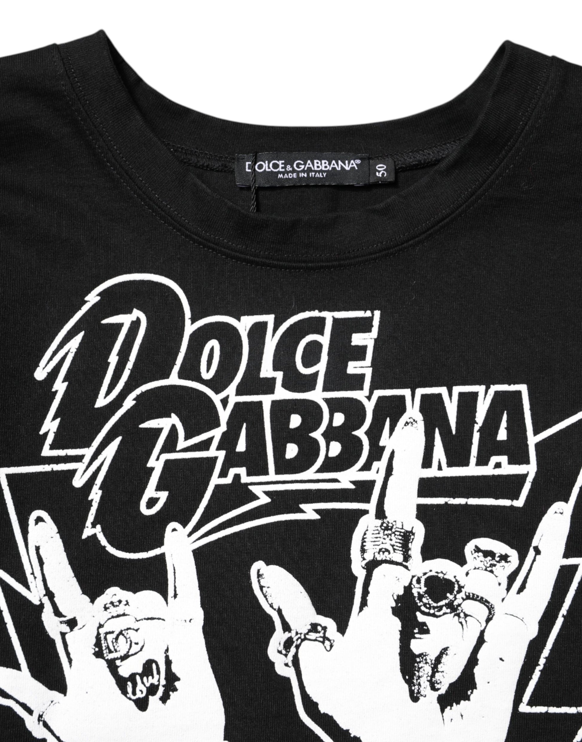 Dolce & Gabbana Black Cotton Printed Short Sleeves T-shirt by Dolce & Gabbana