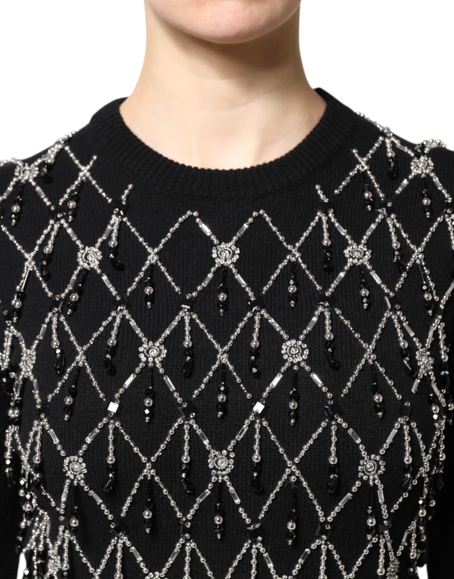 Dolce & Gabbana Black Cashmere Embellished Long Sleeves Top by Dolce & Gabbana