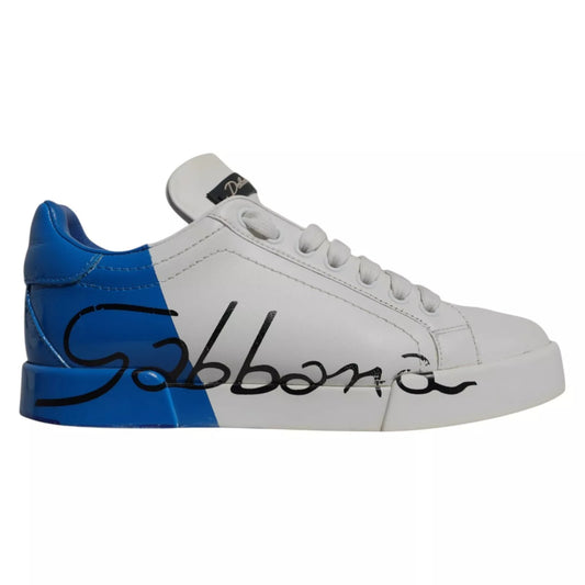 Dolce & Gabbana White Blue Logo Portofino Sneakers Shoes by Dolce & Gabbana