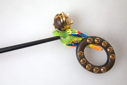 Boucles d'oreilles Dolce &amp; Gabbana en bois de perroquet multicolore, laiton et cristal