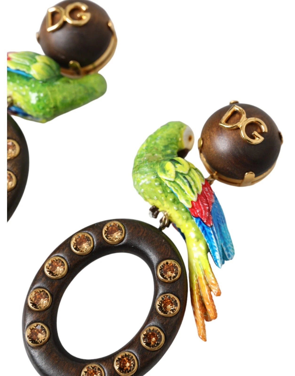 Boucles d'oreilles Dolce &amp; Gabbana en bois de perroquet multicolore, laiton et cristal