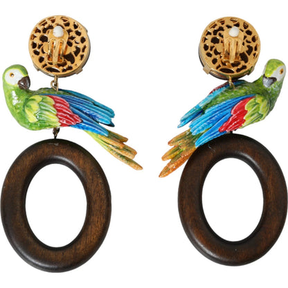 Boucles d'oreilles Dolce &amp; Gabbana en bois de perroquet multicolore, laiton et cristal