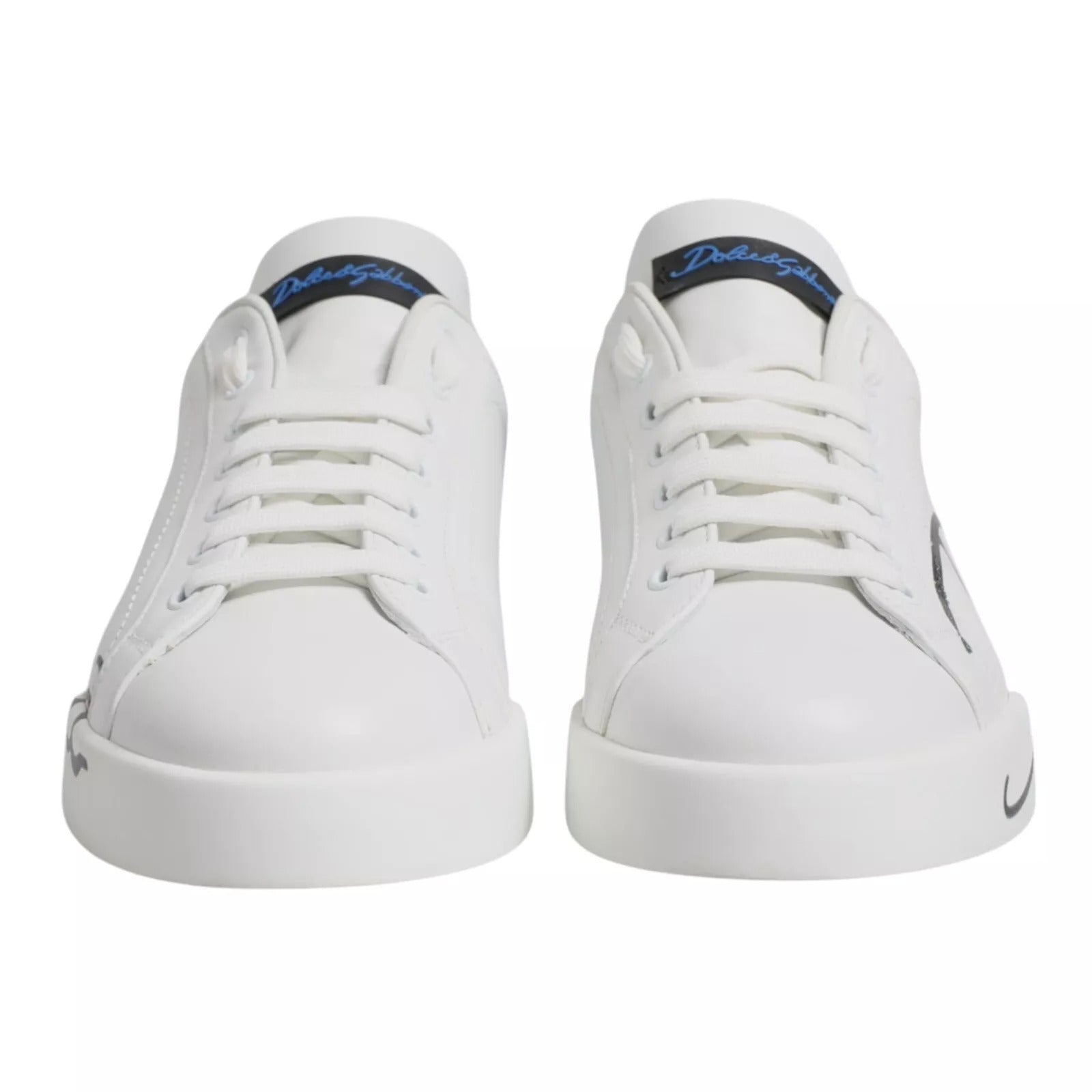Dolce & Gabbana White Blue Leather Logo Low Top Sneakers Shoes by Dolce & Gabbana