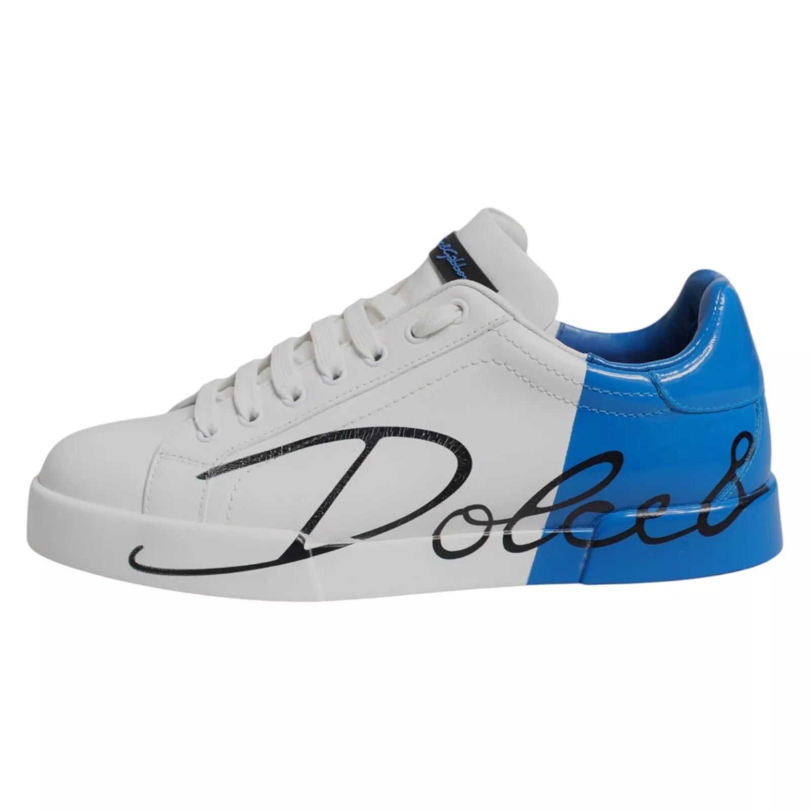 Dolce & Gabbana White Blue Leather Logo Low Top Sneakers Shoes by Dolce & Gabbana