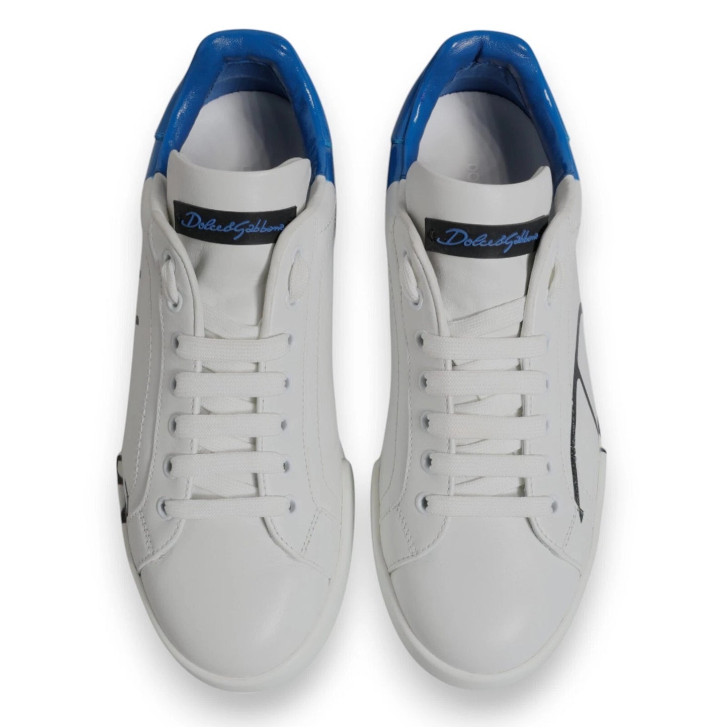 Dolce & Gabbana White Blue Leather Logo Low Top Sneakers Shoes by Dolce & Gabbana