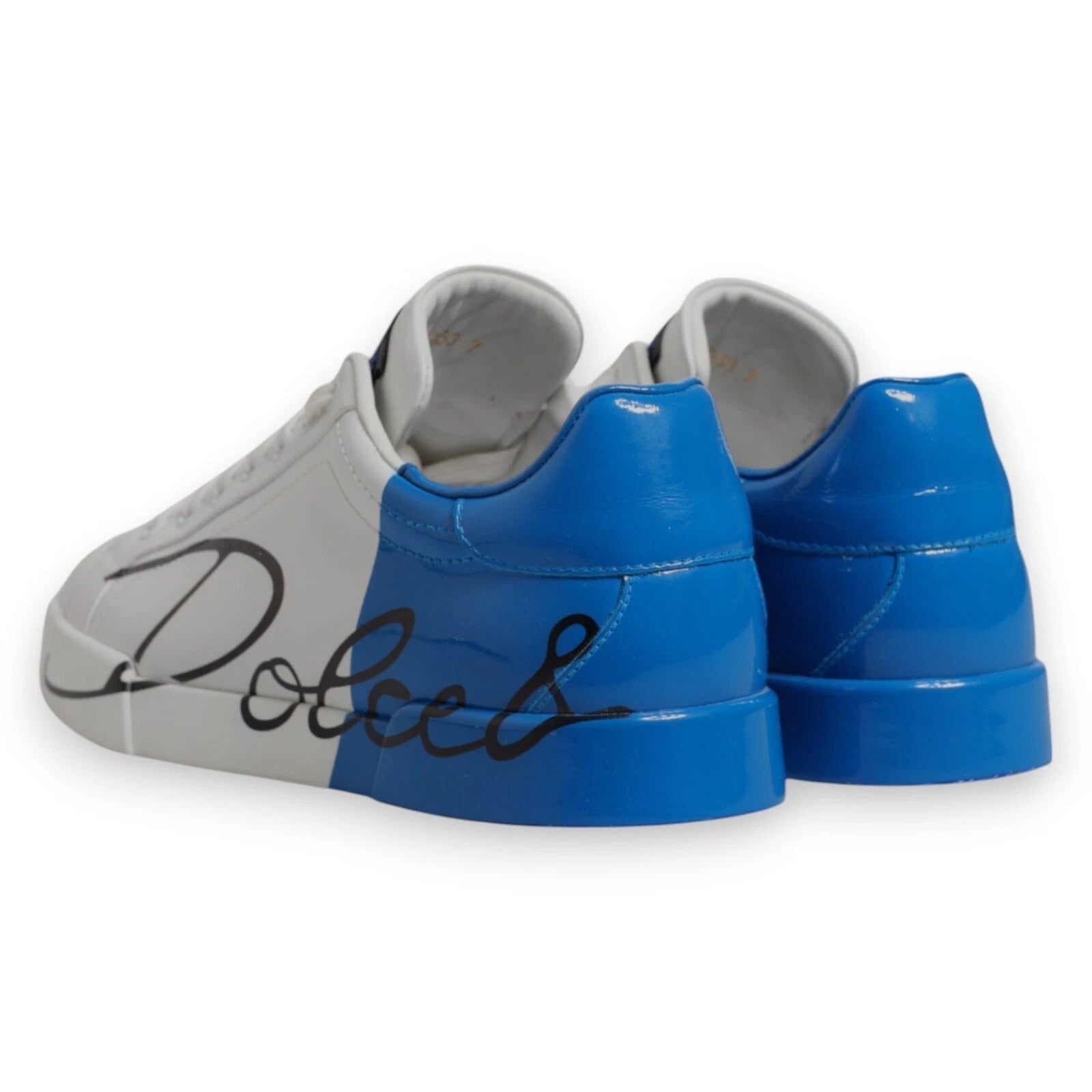 Dolce & Gabbana White Blue Leather Logo Low Top Sneakers Shoes by Dolce & Gabbana