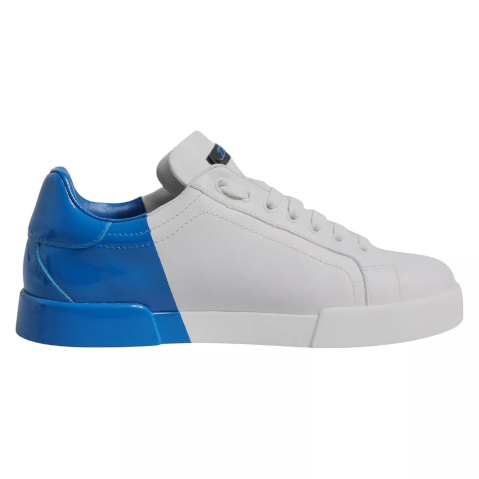 Dolce & Gabbana White Blue Leather Logo Low Top Sneakers Shoes by Dolce & Gabbana