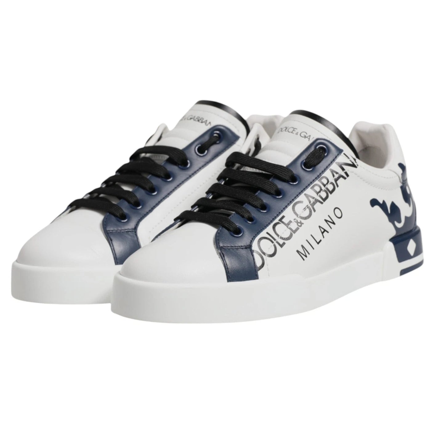 Dolce & Gabbana White Blue Crown Low Top Men Sneakers Shoes by Dolce & Gabbana