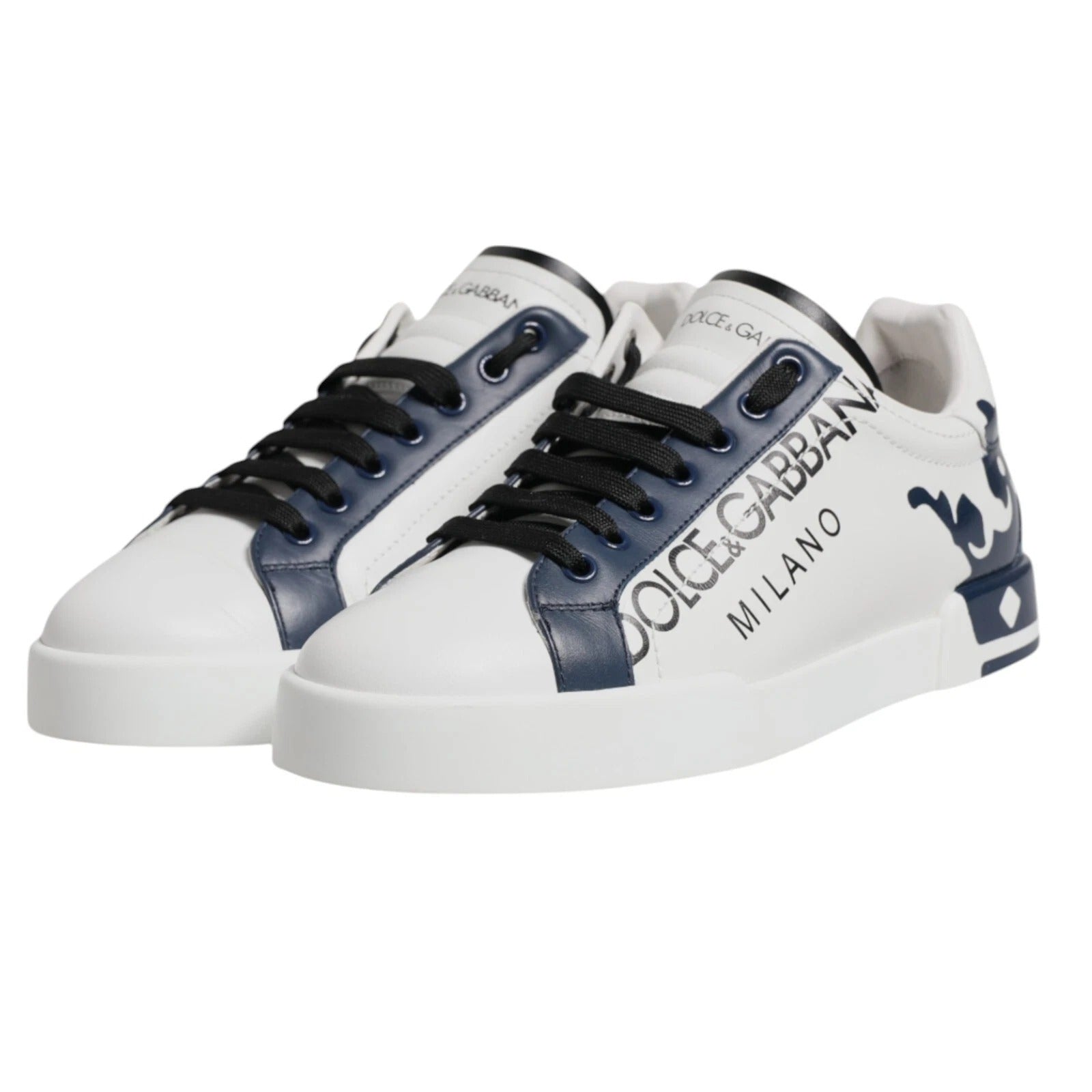 Dolce & Gabbana White Blue Crown Low Top Men Sneakers Shoes by Dolce & Gabbana