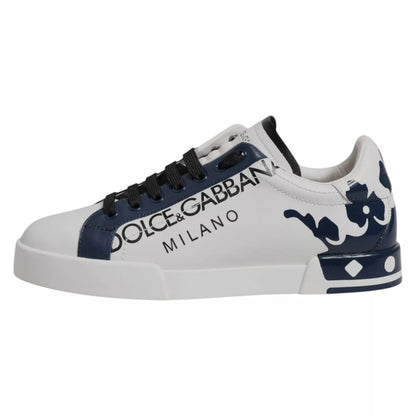 Dolce & Gabbana White Blue Crown Low Top Men Sneakers Shoes by Dolce & Gabbana