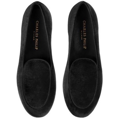 Mocassin unisexe en velours noir Charles Philip
