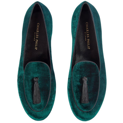Mocassins en velours vert Charles Philip