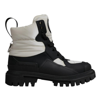 Bottes mi-mollet rembourrées noires et blanches à lacets Dolce &amp; Gabbana