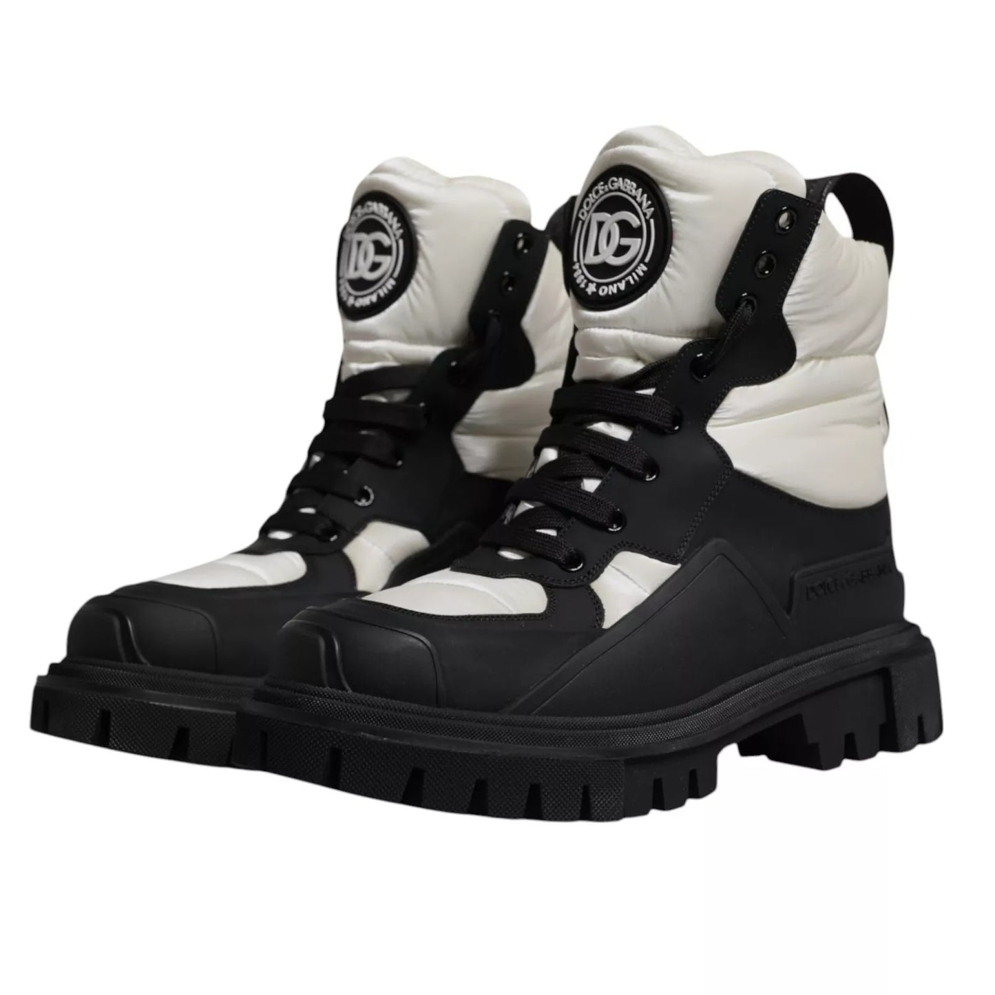 Bottes mi-mollet rembourrées noires et blanches à lacets Dolce &amp; Gabbana