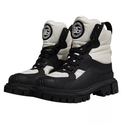 Bottes mi-mollet rembourrées noires et blanches à lacets Dolce &amp; Gabbana
