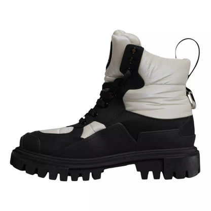 Bottes mi-mollet rembourrées noires et blanches à lacets Dolce &amp; Gabbana