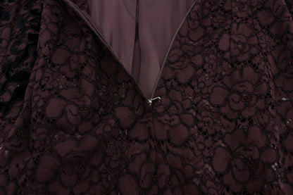 Dolce &amp; Gabbana Purple Floral Lace Ricamo Maxi Dress
