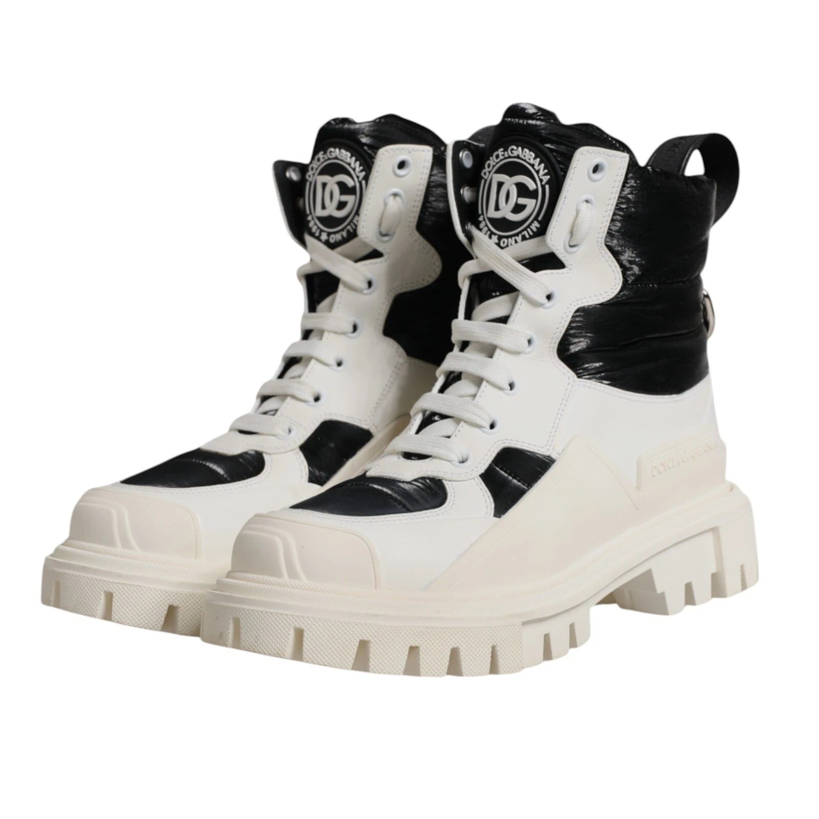 Dolce & Gabbana White Padded Mid Calf Lace Up Boots Shoes by Dolce & Gabbana