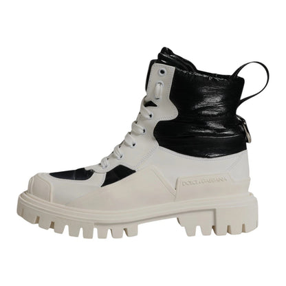 Dolce & Gabbana White Padded Mid Calf Lace Up Boots Shoes by Dolce & Gabbana