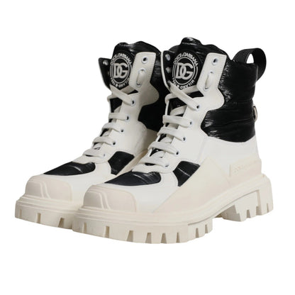 Dolce & Gabbana White Padded Mid Calf Lace Up Boots Shoes by Dolce & Gabbana