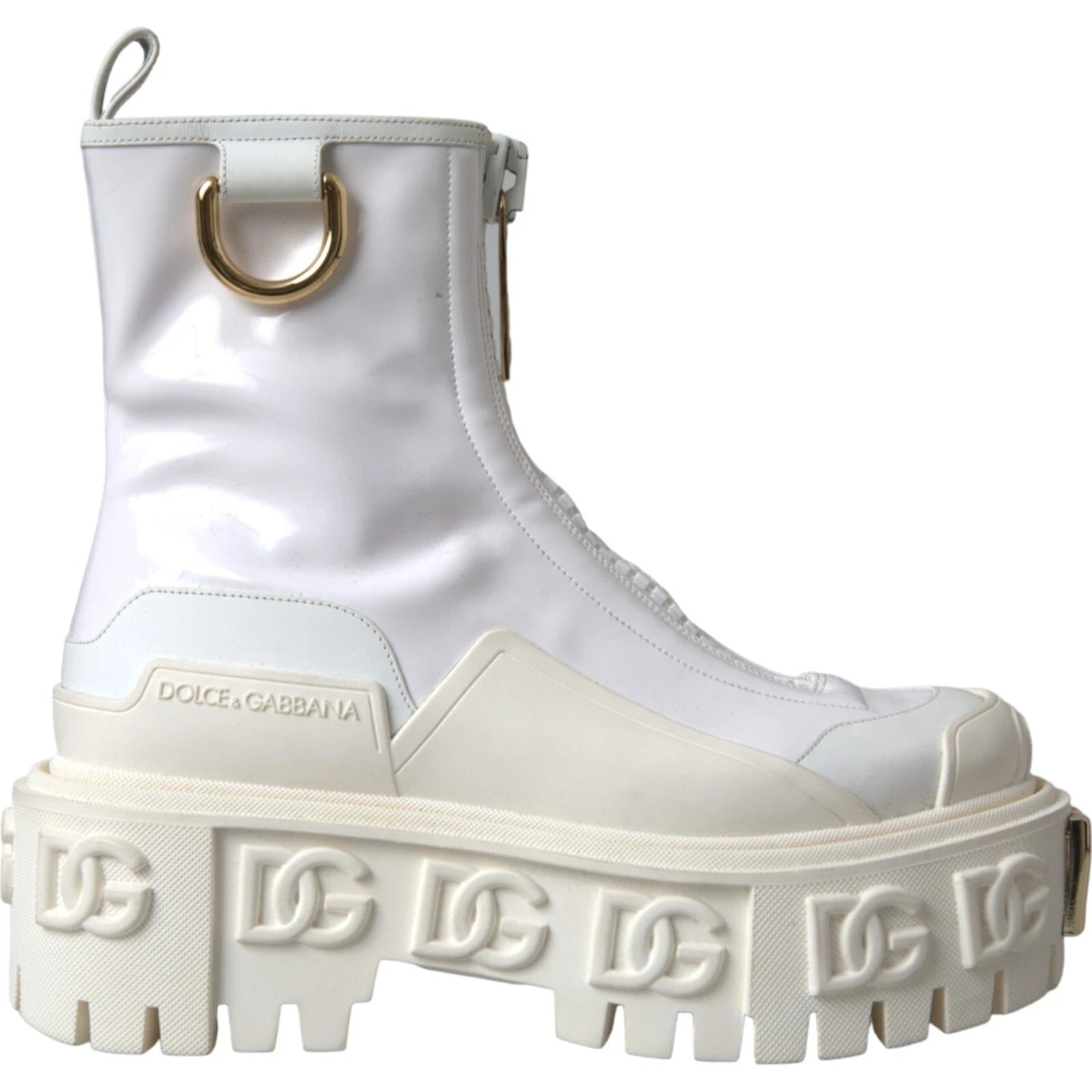 Dolce & Gabbana White Leather Rubber Logo Ankle Boots Shoes by Dolce & Gabbana
