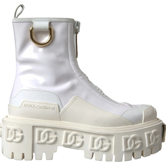Dolce & Gabbana White Leather Rubber Logo Ankle Boots Shoes by Dolce & Gabbana