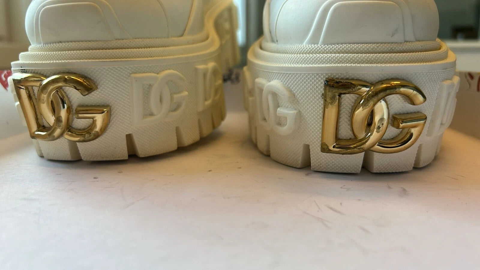 Dolce & Gabbana White Leather Rubber Logo Ankle Boots Shoes by Dolce & Gabbana